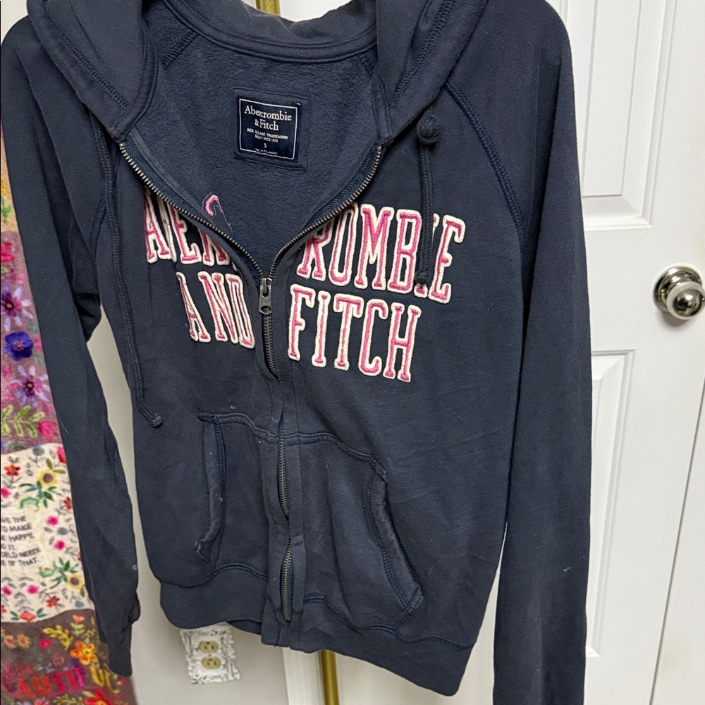 Abercrombie & Fitch Dark Blue Hoodie with Pink Accents